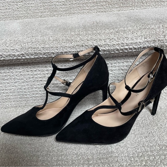 Zara Basic Black Suede Strappy Silver Hardware 4" Stiletto Heels Sexy Evening - Picture 6 of 16